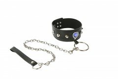 Ошейник с большим синим кристаллом и поводком